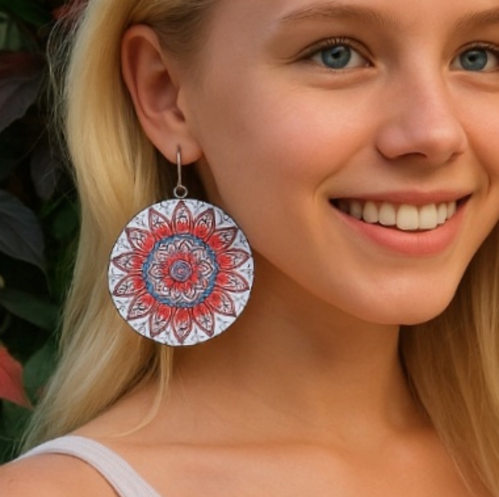 Anthro Rio Silver Colorful Large Lightweight Earrings Tropical Hoop